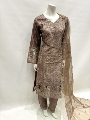 Alternative view of E25-D1 Sequins Embroidered Salwar Kameez Brown