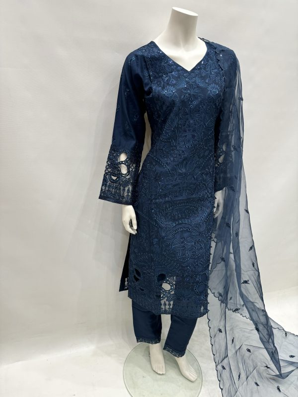 E25-D1 Sequins Embroidered Salwar Kameez Slate Grey - Image 2