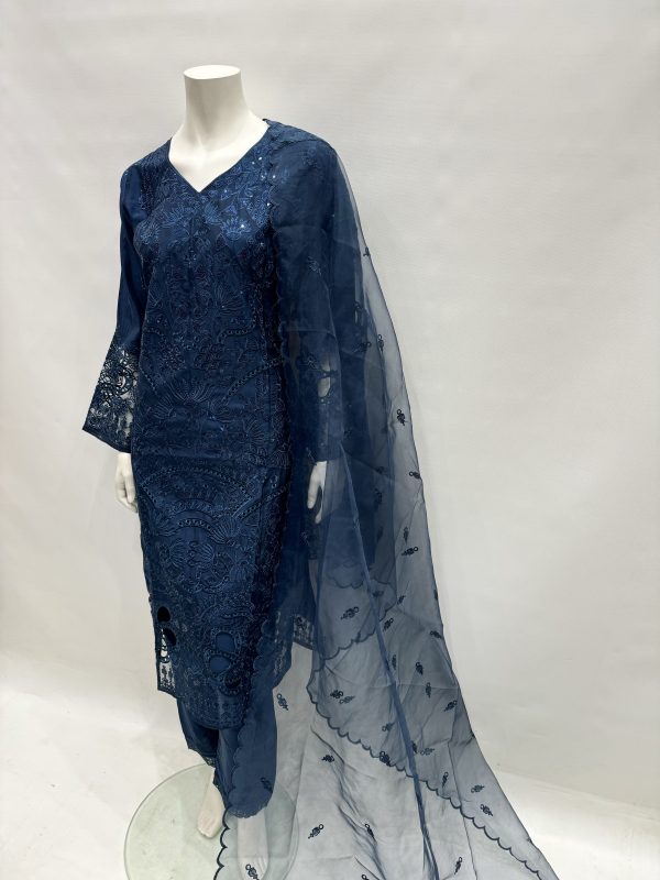 E25-D1 Sequins Embroidered Salwar Kameez Slate Grey - Image 6
