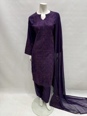 E25-D3 Trendy Cut Work Salwar Kameez Purple
