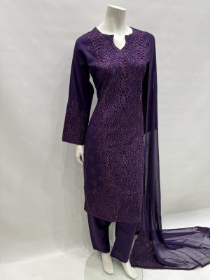 Alternative view of E25-D3 Trendy Cut Work Salwar Kameez Purple