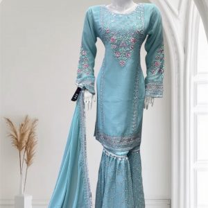 D12 Chiffon Gharara Aqua