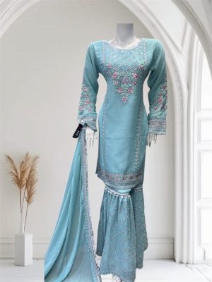 D12 Chiffon Gharara Aqua
