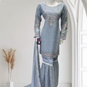Alternative view of D12 Chiffon Gharara Aqua