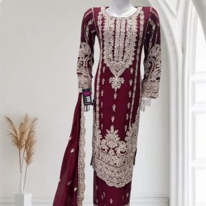 D22 Party Chiffon Plazzo Maroon