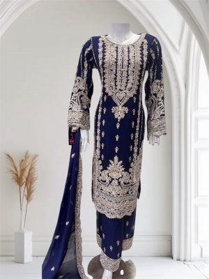 D22 Party Chiffon Plazzo Navy