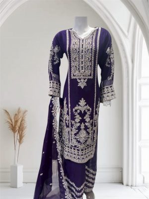 Alternative view of D23 Party Chiffon Plazzo Maroon