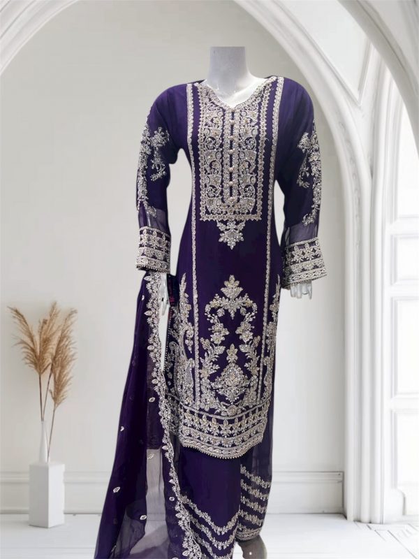 Alternative view of D23 Party Chiffon Plazzo Maroon