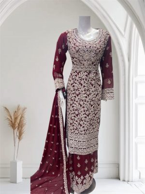 D24 Party Chiffon Plazzo Maroon (Copy)