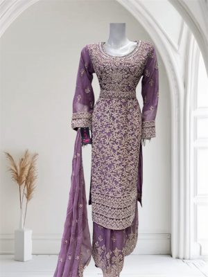 D24 Party Chiffon Plazzo Dusty Pink