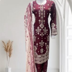D15 Viscose Plazzo Suits Maroon