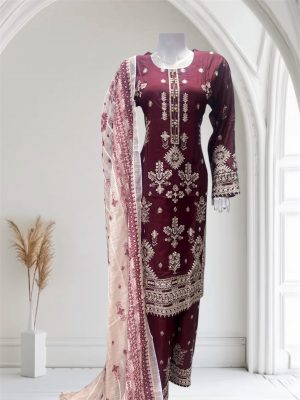 D15 Viscose Plazzo Suits Maroon